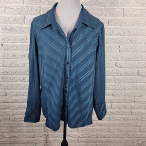 Apt 9 Womens Top 1X Plus Long Sleeve Blue Stripe Poly Blend Silver STR65XE